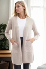 99224 Dewberry 
Kangaroo Pocket Knitwear Cardigan-STONE