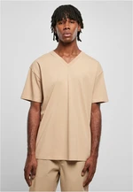 Organic Oversized V-Neck T-Shirt in Beige