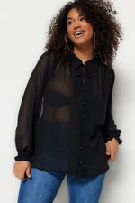 Trendyol Curve Black Woven Sleeves Gimped Chiffon Shirt