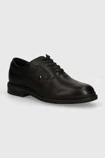 Kožené polobotky Tommy Hilfiger FLEXIBLE HILFIGER LTH OXF SHOE pánské, černá barva, FM0FM05086