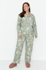 Trendyol Curve Mint Rabbit Printed Woven Pajamas Set