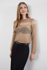 Trendyol Camel Crop Transparent Transitional Glittery Knitwear Sweater