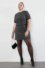 Trendyol Curve Black Tweed Plaid Zippered Midi Chic Woven Dress