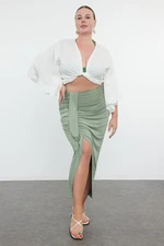 Trendyol Curve Khaki Maxi Length Sandy Slit Detailed Beach Wear Knitted Skirt