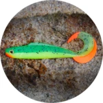 Redbass gumová nástraha twister kixter fluo/green rhrt uv - l 100 mm