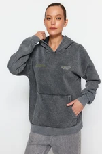 Trendyol Anthracite Thick Fleece Inside. A Washing Effect Oversized/Wide Knitted Sweatshirt