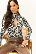 Olalook Women's Zebra Black Roba Decollete Lycra Knitted Viscose Blouse