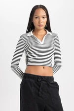 DEFACTO Fitted Striped Polo Collar Long Sleeve T-Shirt