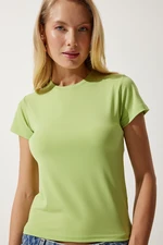 Happiness İstanbul Women's Peanut Green Crew Neck Basic Sandy T-Shirt