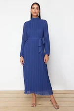 Trendyol Navy Blue Pleated Woven Lined Chiffon Dress