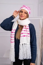 Women's set with scarf Anika K304 ecru + fuchsia