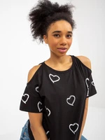 Women's black blouse with heart print