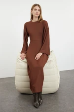 Trendyol Brown Spanish Sleeve Crepe/Textured Knit Dress