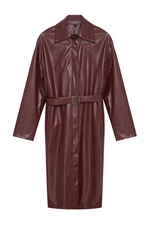 Trendyol Claret Red Faux Leather Regular Trench Coat