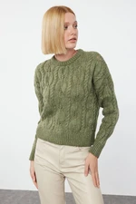 Trendyol Light Green Wide Pattern Openwork/Hole Knitwear Sweater