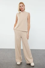 Trendyol Beige Thessaloniki Knitted Sleeveless Blouse and Trousers Top-Bottom Set