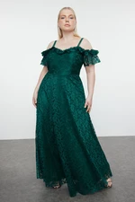 Trendyol Curve Emerald Green Straped A-Line/A-Line Lace Long Evening Dress/Graduation/Engagement/Evening Dress