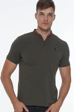 T8571 DEWBERRY ZIPPER MEN'S T-SHIRT-OPEN KHAKI