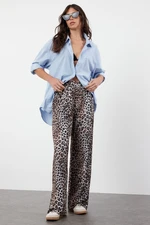 Trendyol Leopard Printed Wide Leg/Relaxed Fit High Waist Stretch Trousers