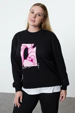 Trendyol Curve Black Lola Bunny Licensed Crew Neck Knitted Plus Size Sweatshirt