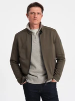 Ombre Men's BIKER jacket in structured fabric - dark olive green