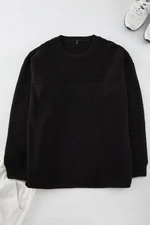 Trendyol Black Oversize Crew Neck Textured Knitwear Plus Size Sweater