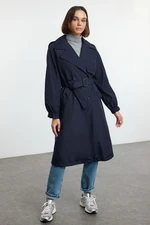 Trendyol Navy Belted Oversize Long Trench Coat