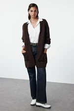 Trendyol Brown Wide Pattern Soft Texture Wide Pattern Knitwear Cardigan