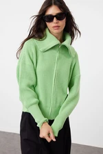 Trendyol Mint Wide Cut Turn-down Collar Zippered Knitwear Cardigan