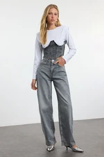 Trendyol Grey High Waist Barrel Baggy Jeans