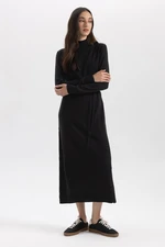 DEFACTO Regular Fit Half Turtleneck Basic Plain Slit Long Sleeve Maxi Knit Dress