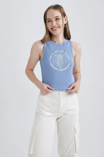 DEFACTO Cool Fitted Printed Ribbed Camisole Washed Pale Effect Undershirt