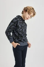 DEFACTO Boy's Oversize Fit Patterned Hooded Sweatshirt