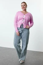 Trendyol Curve Lilac Bow Tied Thin Knitted Cardigan