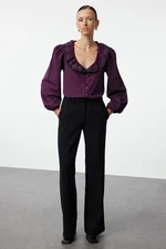 Trendyol Dark Purple Lace Detailed Woven Shirt