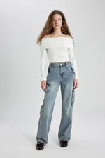 DEFACTO Wide Leg Cargo High Waist Wide Leg Long Jean Trousers