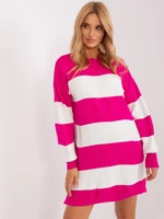 Fuchsia and ecru loose, striped knitted sweater