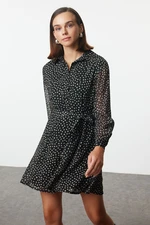 Trendyol Black Belted Polka Dot Waist Opening Lined Chiffon Woven Winter Dress