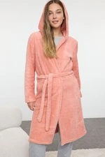 Trendyol Salmon Belted Back Animal Figure Detailed Winter Knitted Dressing Gown