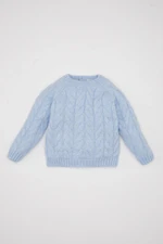 DEFACTO Baby Girl Blue Crew Neck Knitted Patterned Sweater