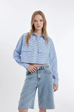 DEFACTO Cool Crop Striped Pocket Poplin Long Sleeve Shirt