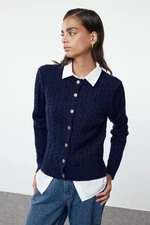 Trendyol Navy Blue Premium Yarn/Special Yarn Knit Detail Jacket Look Knitwear Cardigan