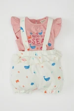 DEFACTO Baby Girl 2-Piece Set Sea Printed Ribbed Camisole Short Sleeve T-Shirt Suspender Overalls