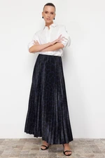 Trendyol Dark Navy Blue Pleated Animal Print Printed Flexible Knitted Skirt