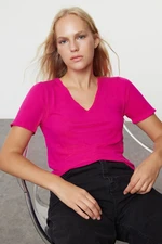 Trendyol Fuchsia Short Sleeve Premium Yarn Knitwear Thin Blouse