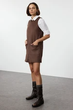 Trendyol Brown Plain Plain Pocket Detailed Mini A line/Bell Cut Mini Knitted Dress