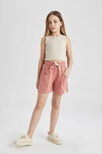 DEFACTO Girl's Pocketed Woven Labeled Shorts