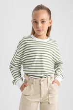 DEFACTO Girls' Crew Neck Striped Combed Combed Long Sleeve T-Shirt