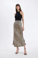 DEFACTO A Cut Normal Waist Leopard Patterned Long/Maxi Length Satin Skirt