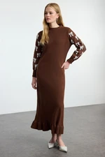 Trendyol Brown Ribbon Patterned Knit Dress